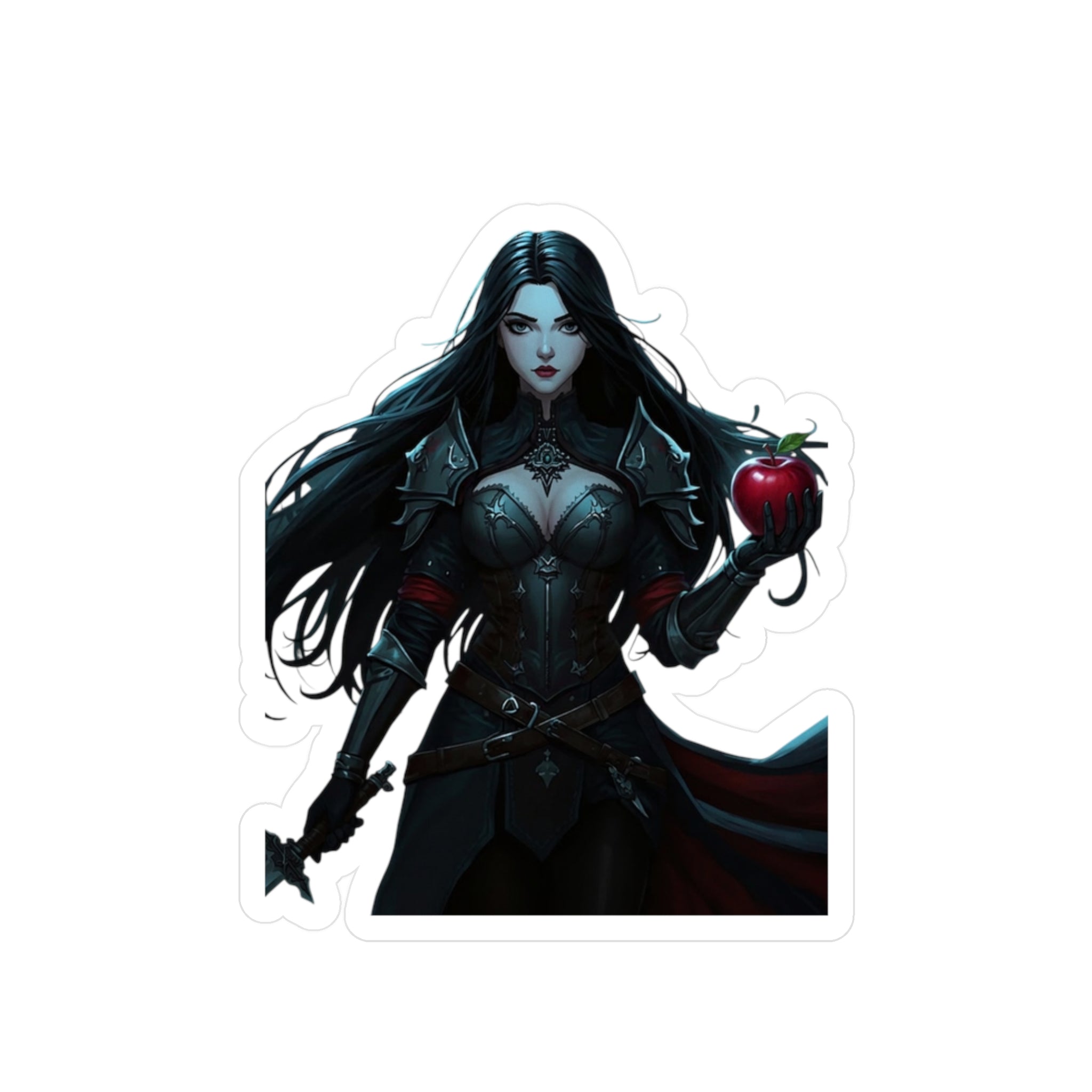 Snow White Warrior Kiss-Cut Vinyl Decal — Dark Fantasy Woman with Apple