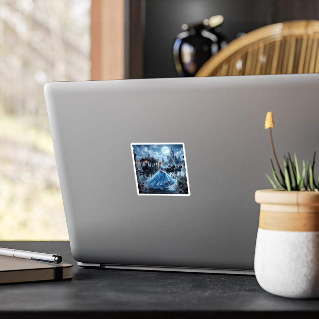 Fairy Tale Cinderella Vinyl Sticker — Moonlit Castle Kiss-Cut Decal