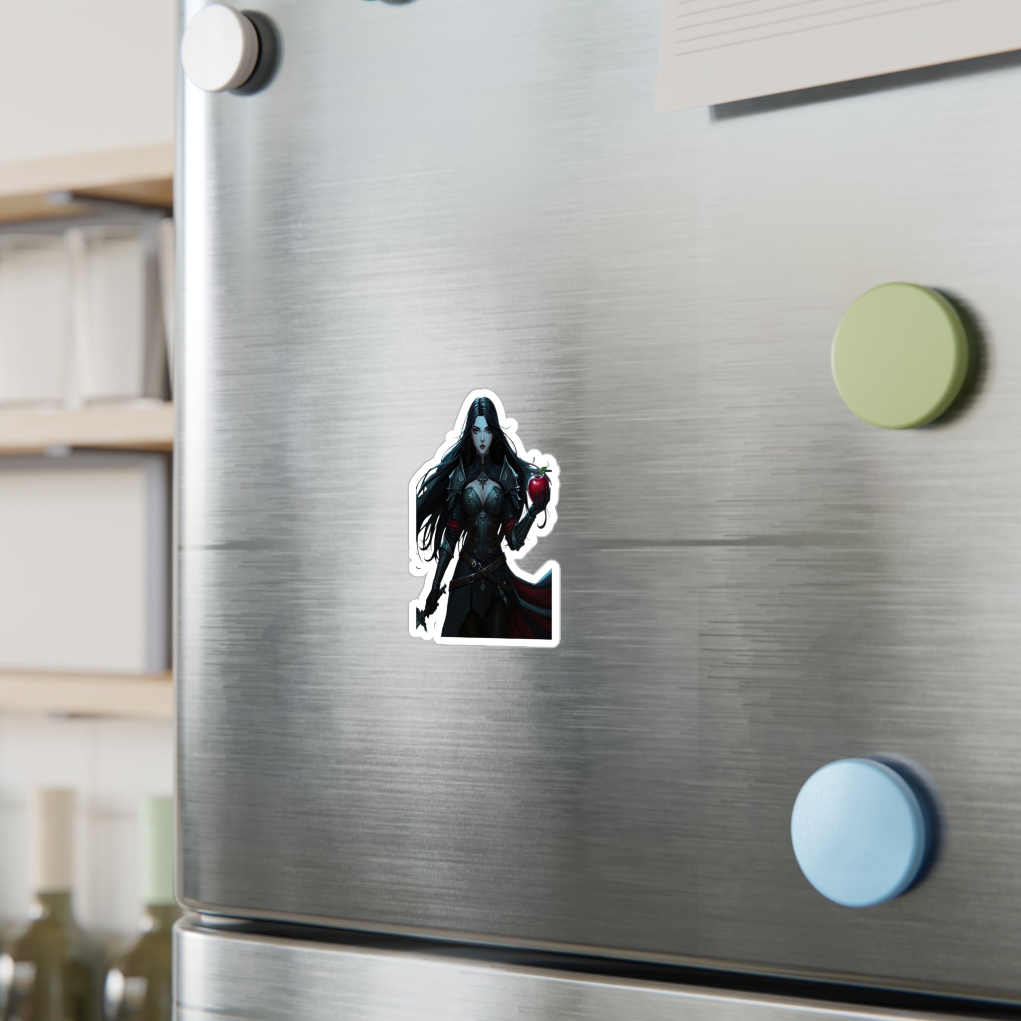 Snow White Warrior Kiss-Cut Vinyl Decal — Dark Fantasy Woman with Apple