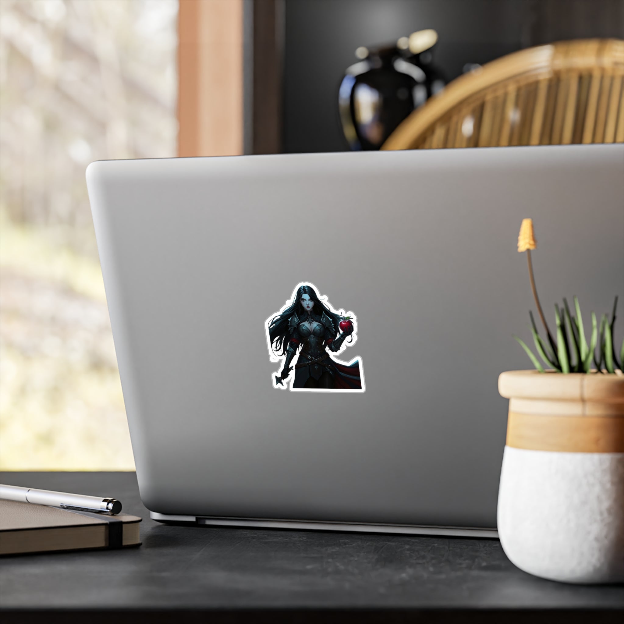 Snow White Warrior Kiss-Cut Vinyl Decal — Dark Fantasy Woman with Apple