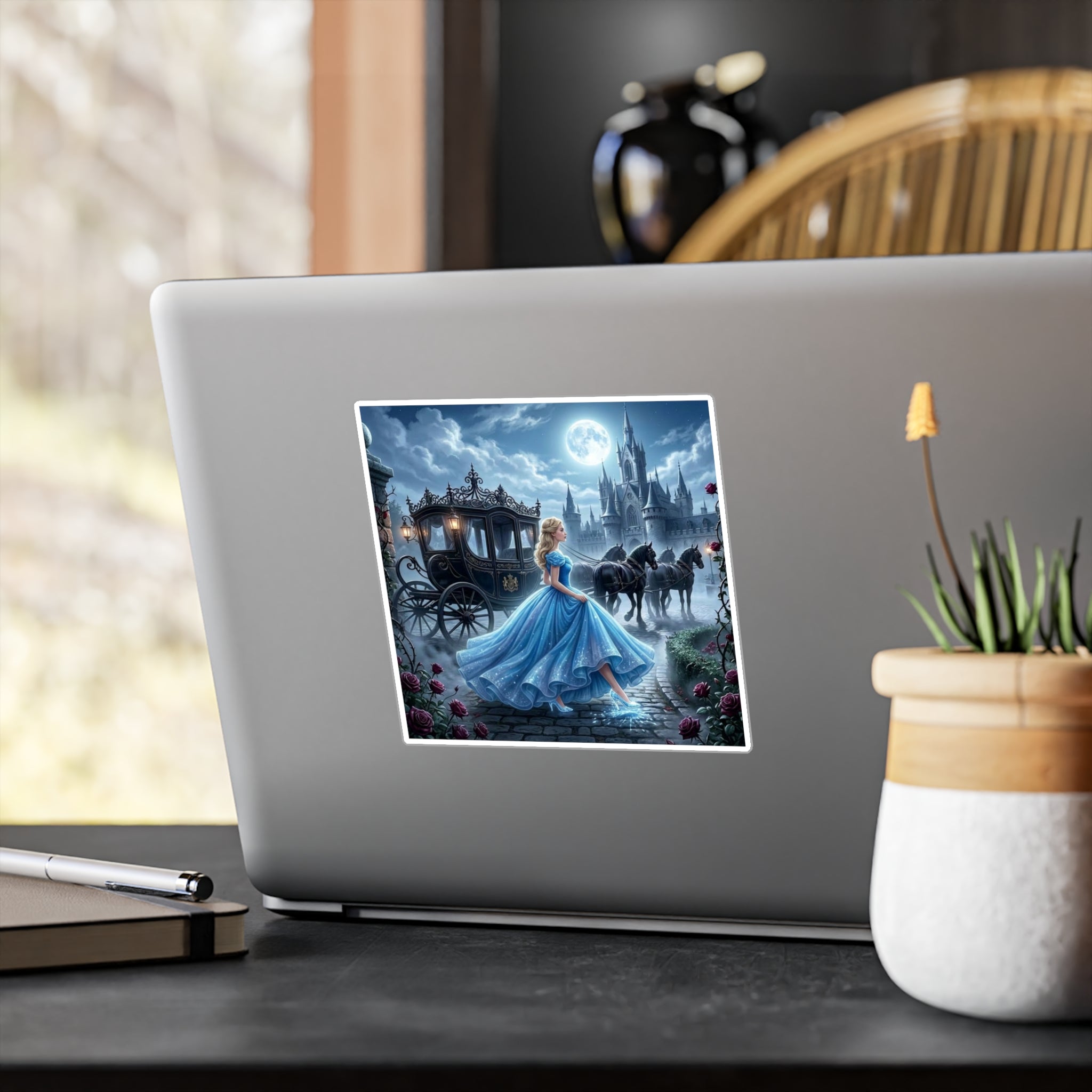 Fairy Tale Cinderella Vinyl Sticker — Moonlit Castle Kiss-Cut Decal
